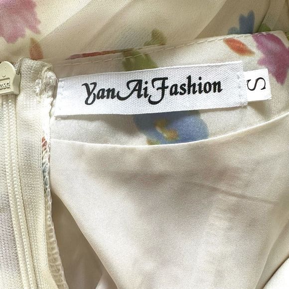 Floral Printed Chiffon Puff Sleeve Ruffled Tiered Birthday Party Flirty … - Picture 7 of 9